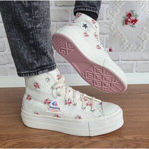 ⭐Converse Chuck Taylor Lift Rose Cross Stitch Sz 10.5 Womens Shoes White A13659C